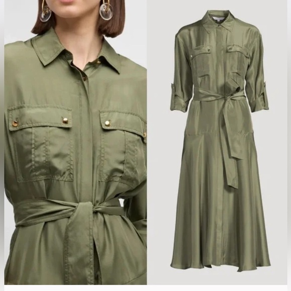 Veronica Beard Camille Silk Dress Green Sz 2 - Picture 1 of 5